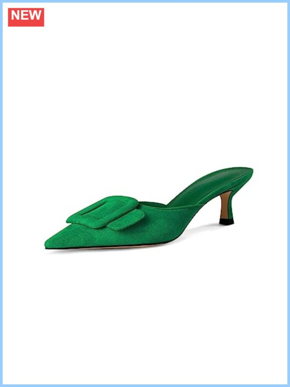 Suede Kitten Heel Mules Pointed Toe Square Buckle Slip On Dress Sandals